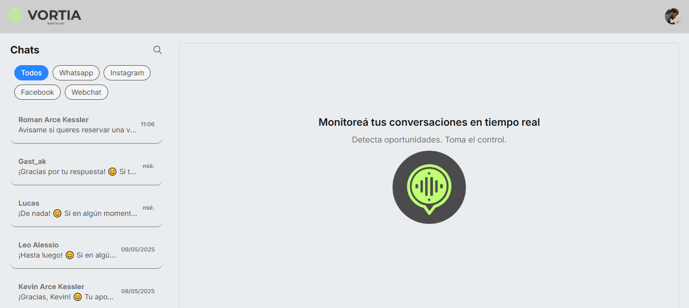 Vista de panel de chats